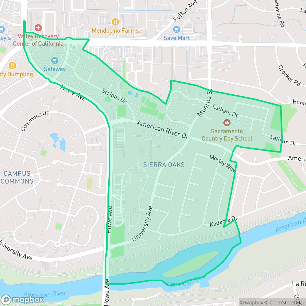 Map showing the location of Sierra Oaks, Sacramento, CA