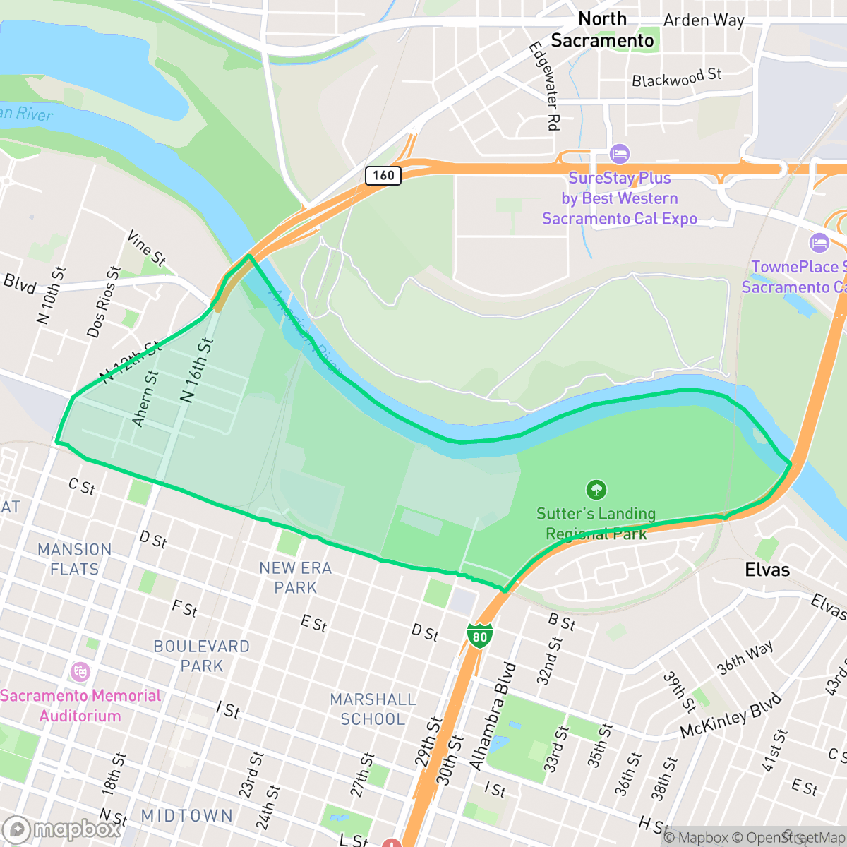 Map showing the location of South American River Industrial Park, Sacramento, CA