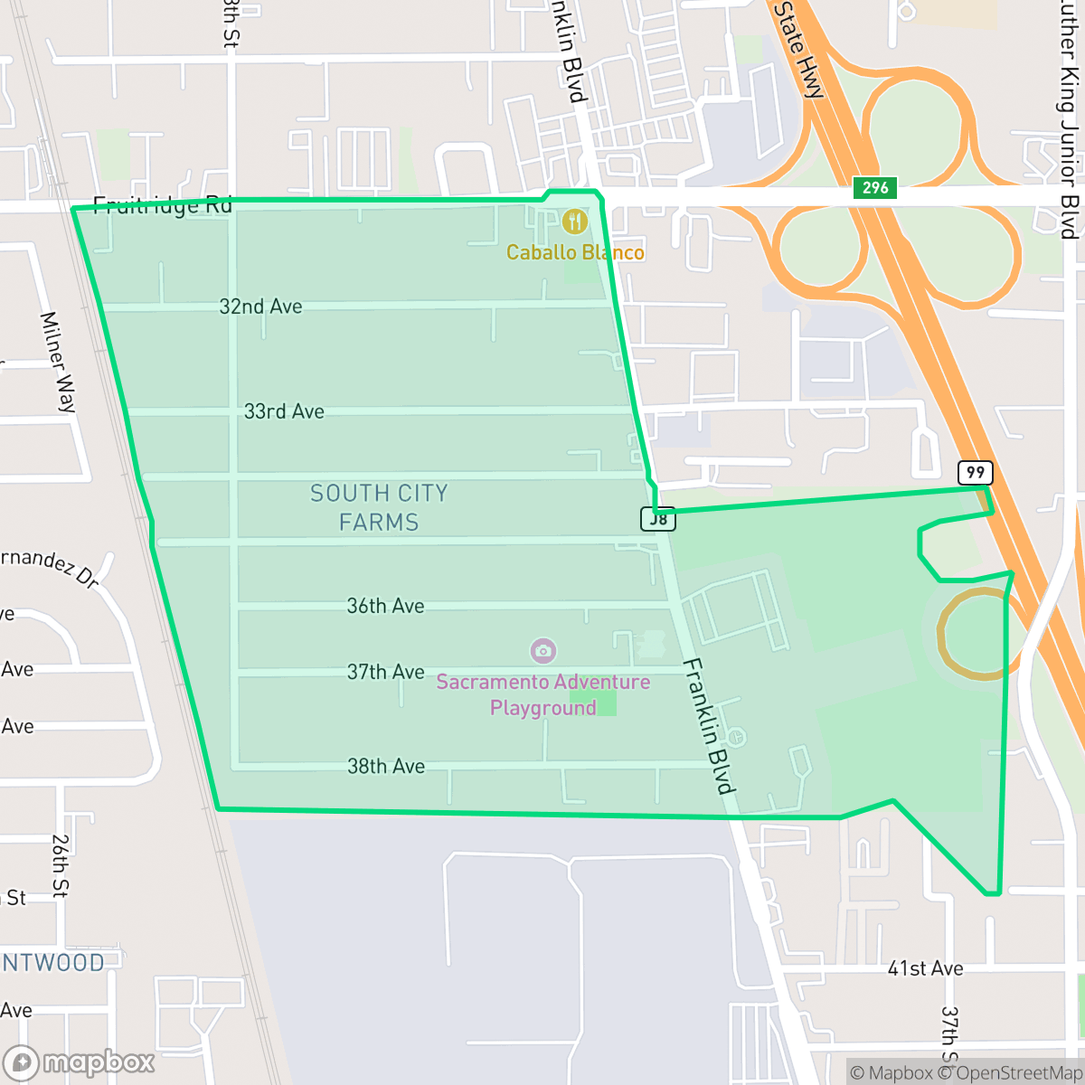 Map showing the location of South City Farms, Sacramento, CA
