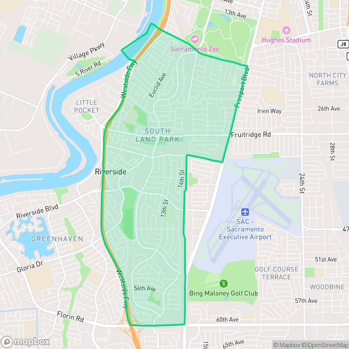 Map showing the location of South Land Park, Sacramento, CA