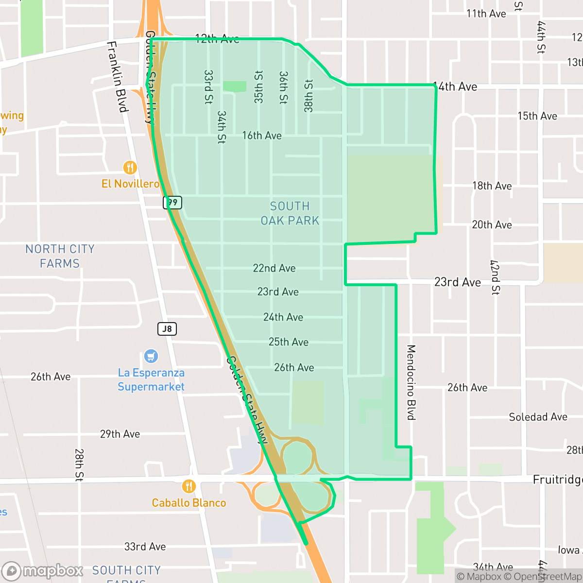 Map showing the location of South Oak Park, Sacramento, CA