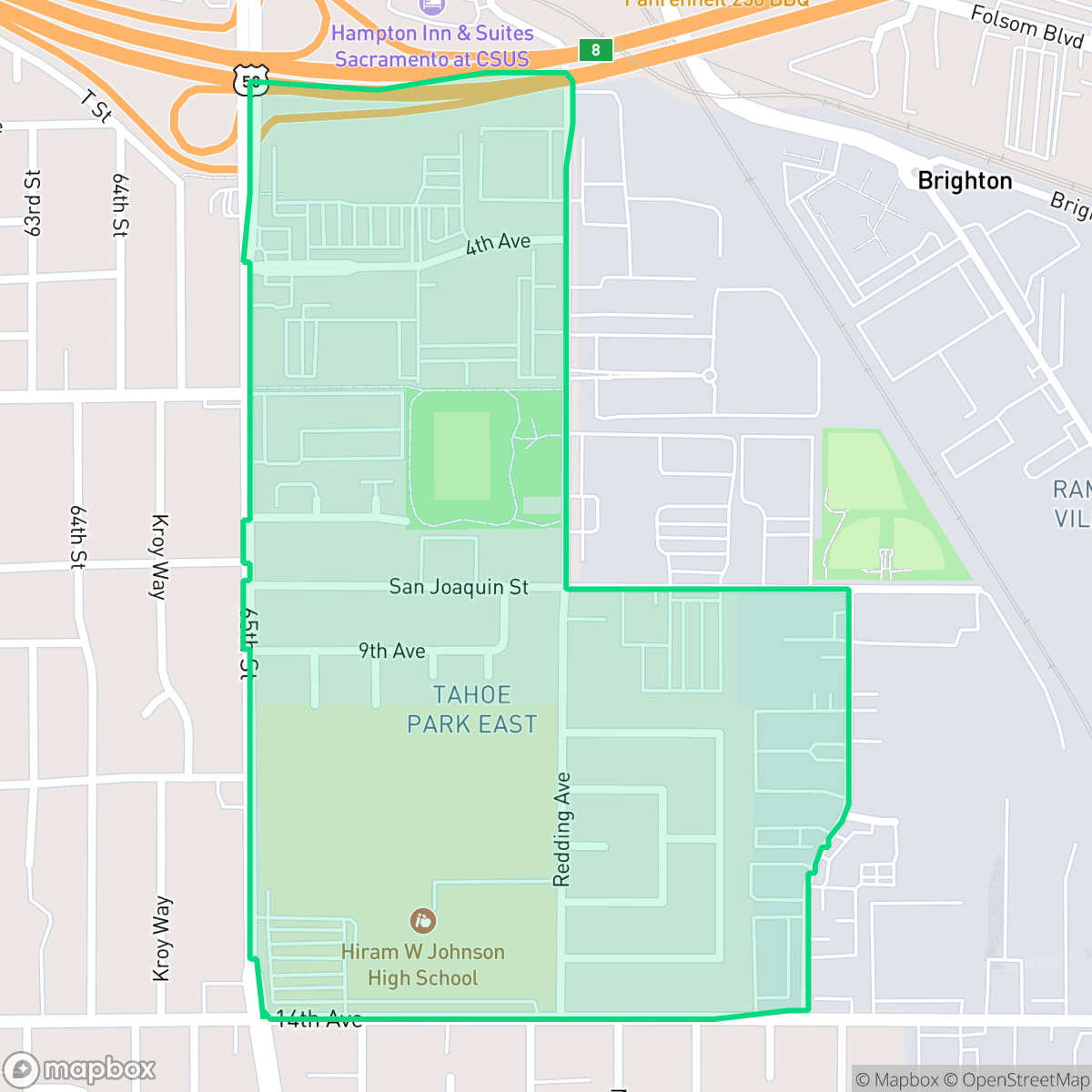 Map showing the location of Tahoe Park East, Sacramento, CA