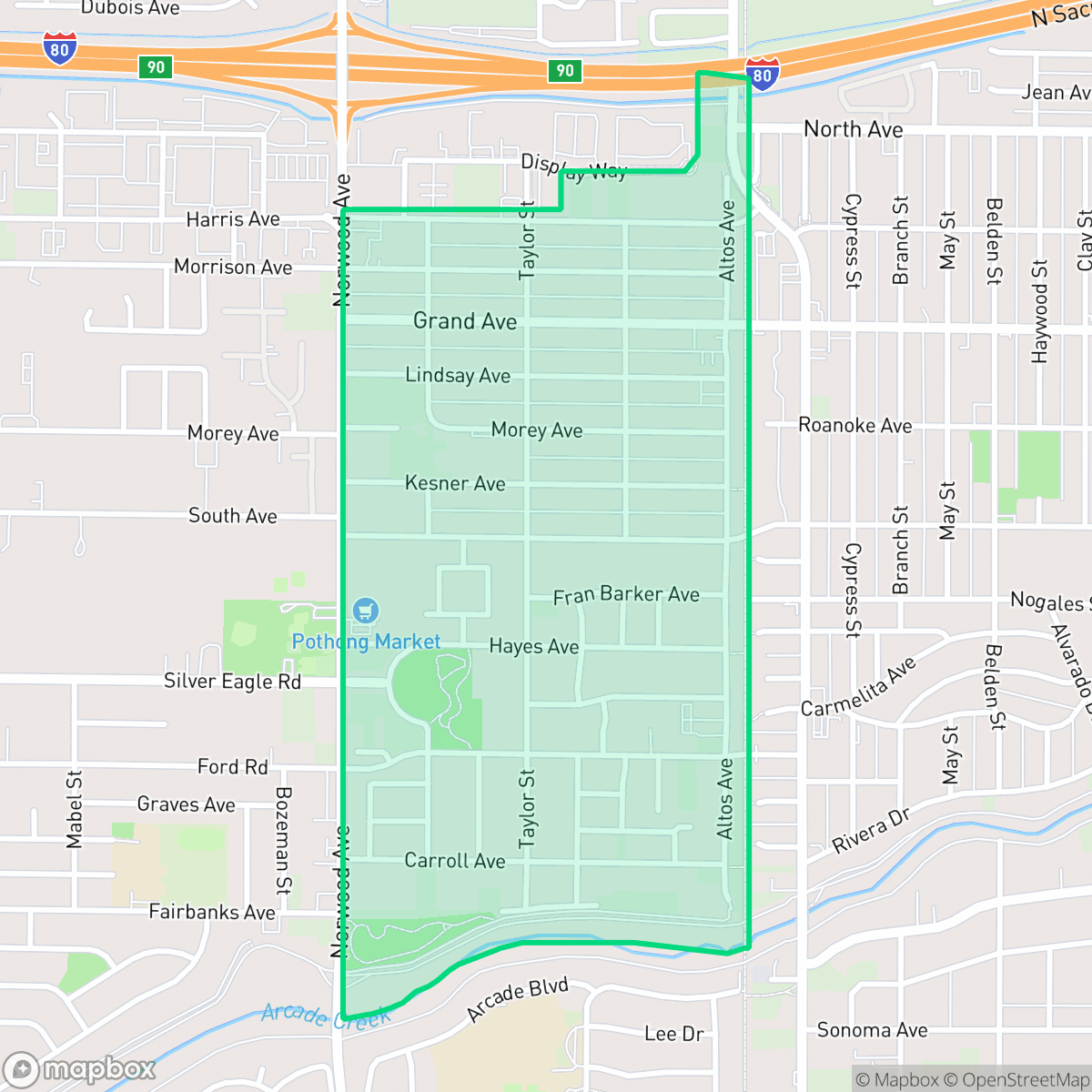 Map showing the location of West Del Paso Heights, Sacramento, CA