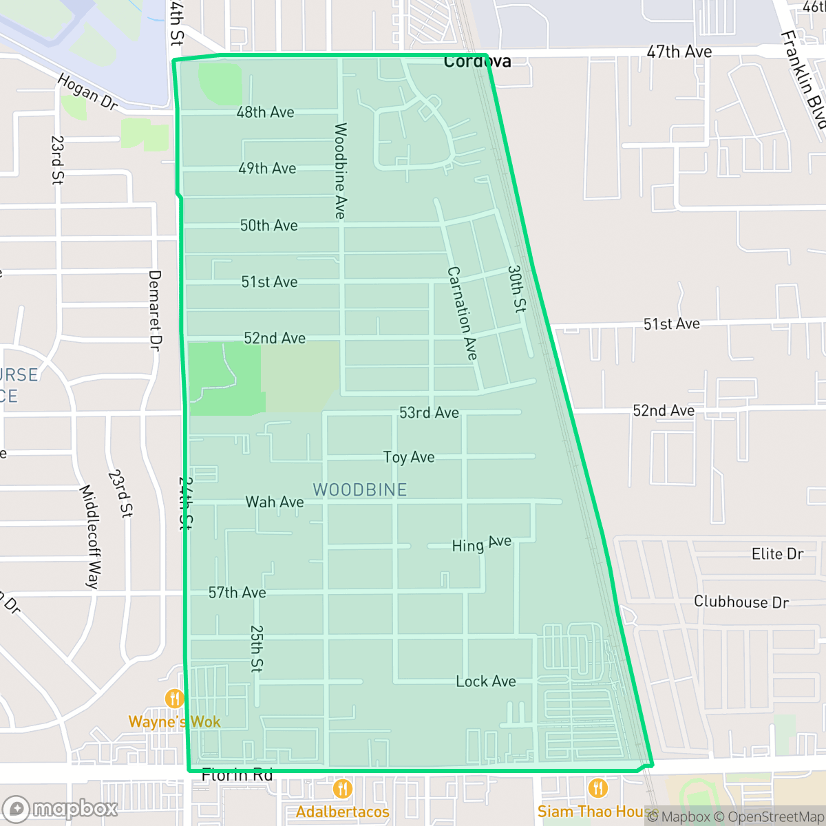 Map showing the location of Woodbine, Sacramento, CA