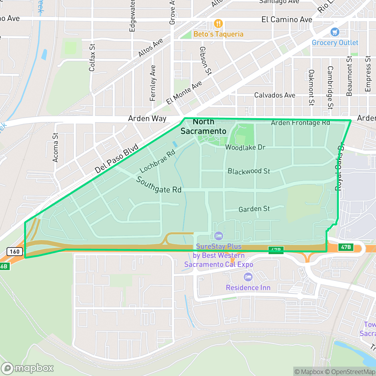 Map showing the location of Woodlake, Sacramento, CA