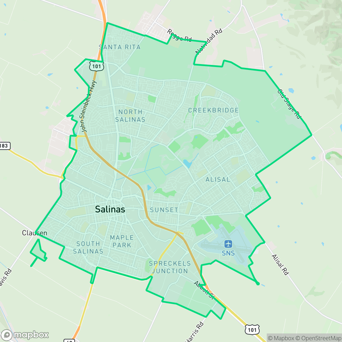 Map showing the location of Salinas, CA — coverage area