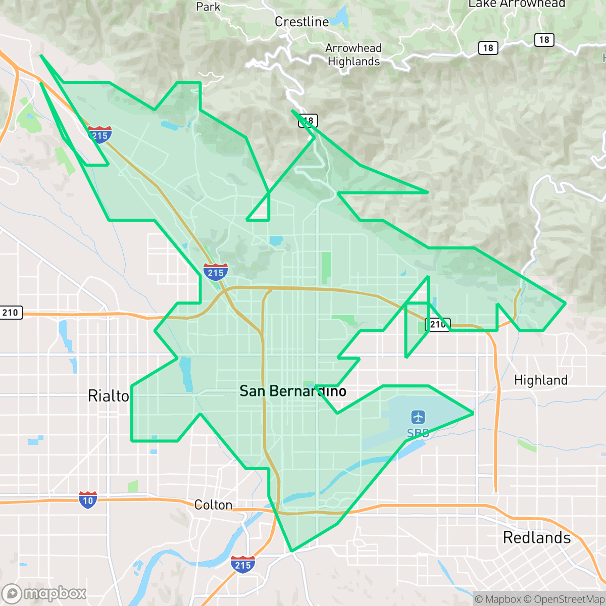 Map showing the location of San Bernardino, CA — coverage area