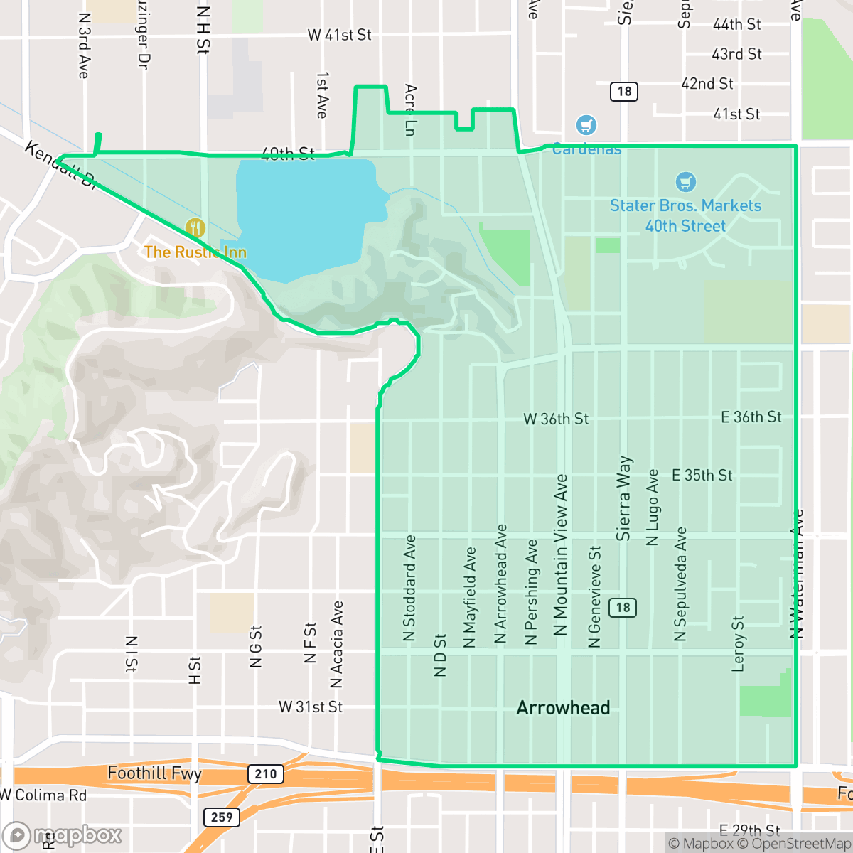 Map showing the location of Arrowhead, San Bernardino, CA