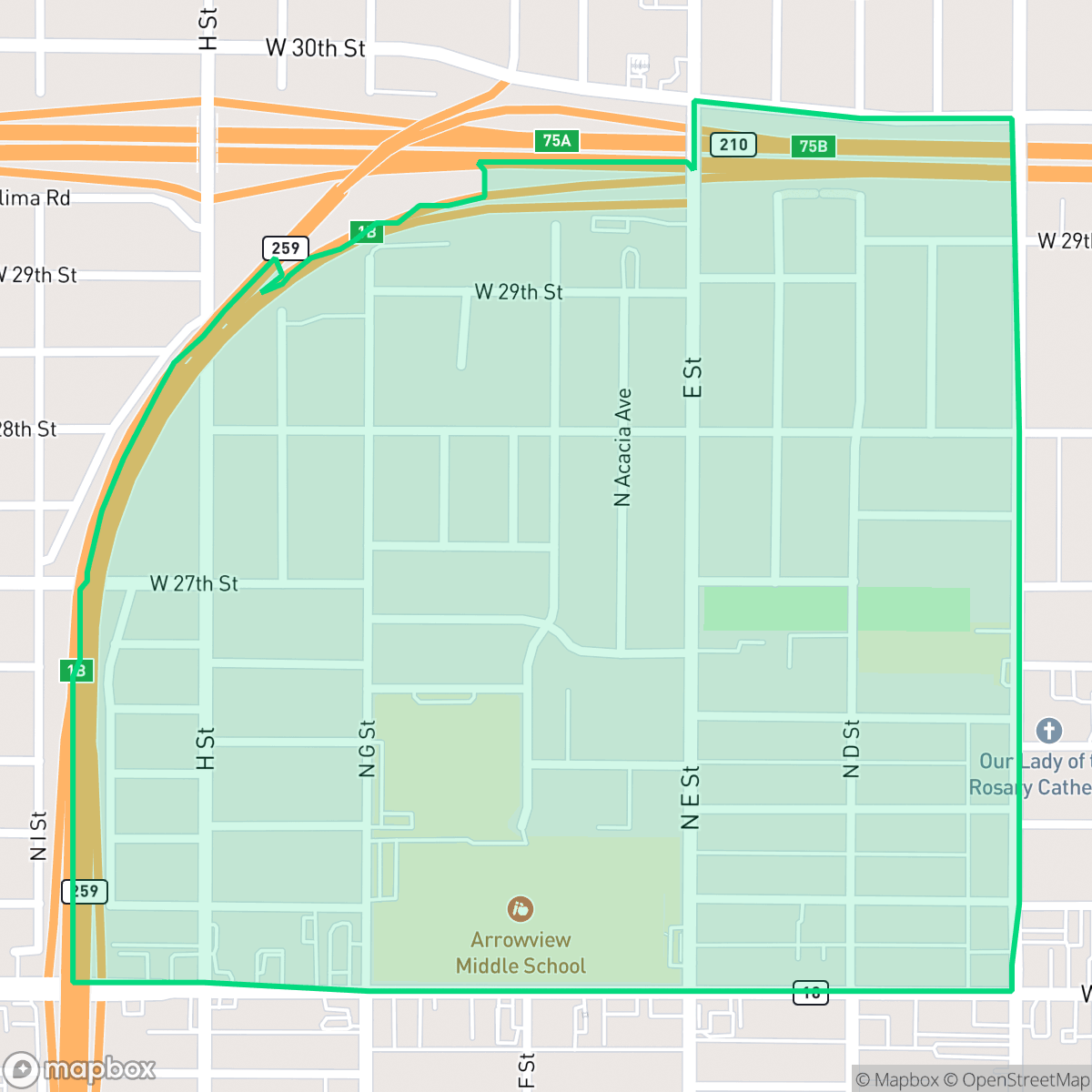 Map showing the location of Arrowview, San Bernardino, CA