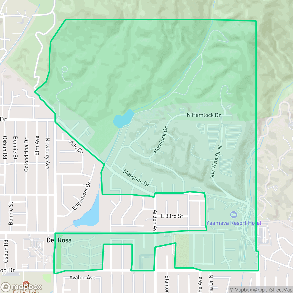 Map showing the location of Belevedere, San Bernardino, CA