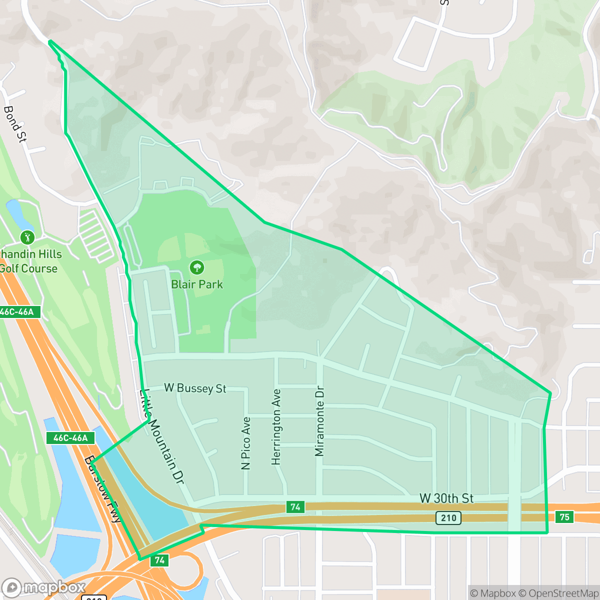 Map showing the location of Blair Park, San Bernardino, CA