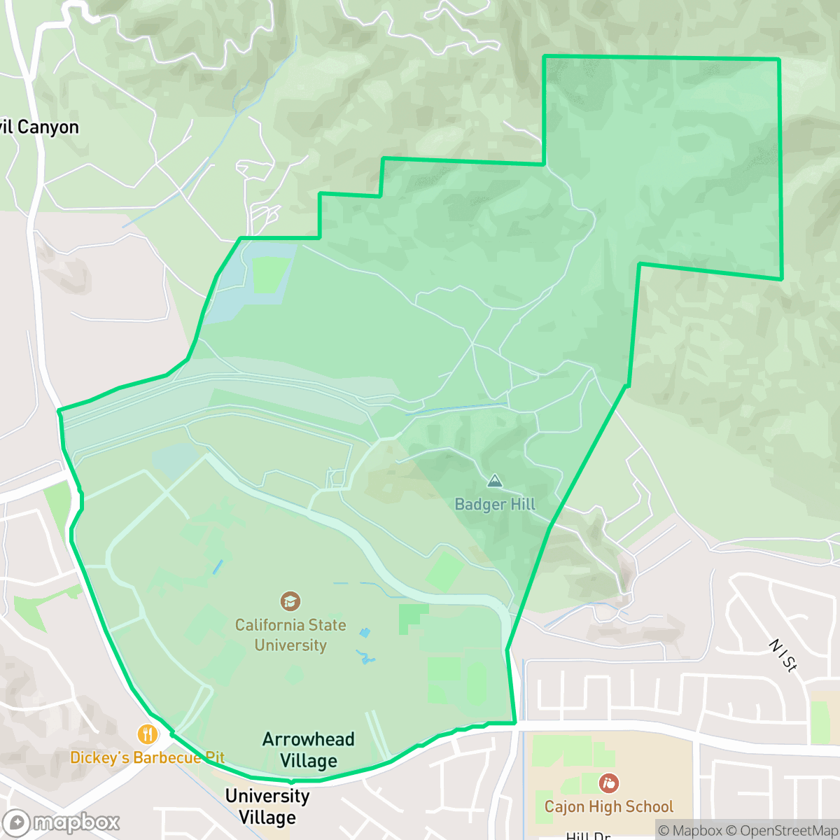 Map showing the location of California State College San Bernardino, San Bernardino, CA