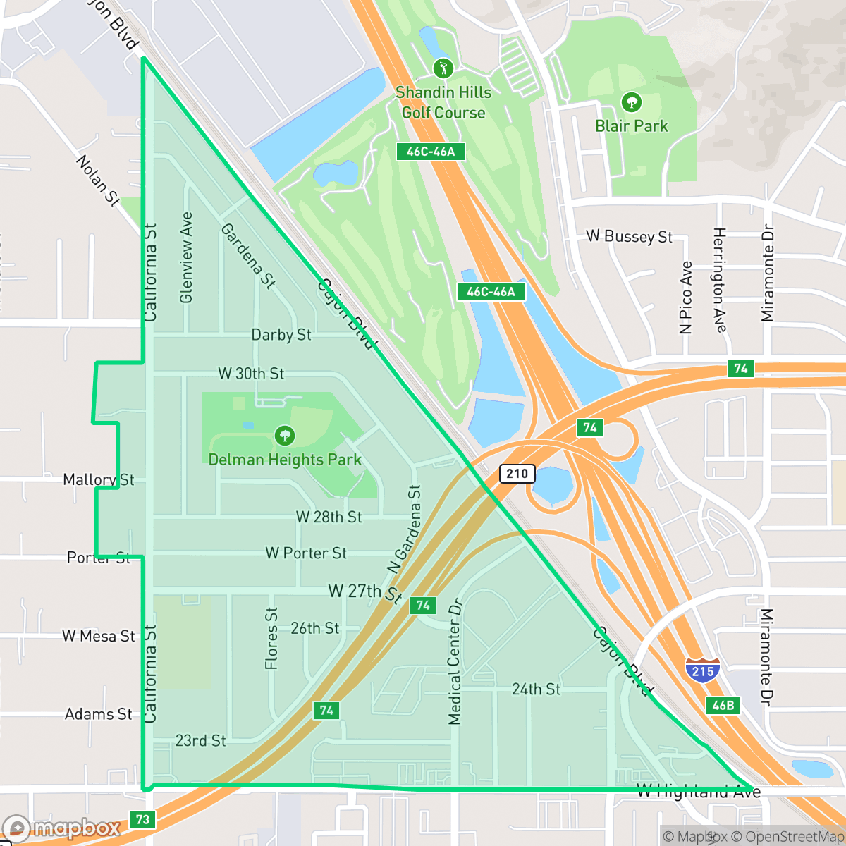 Map showing the location of Delman, San Bernardino, CA