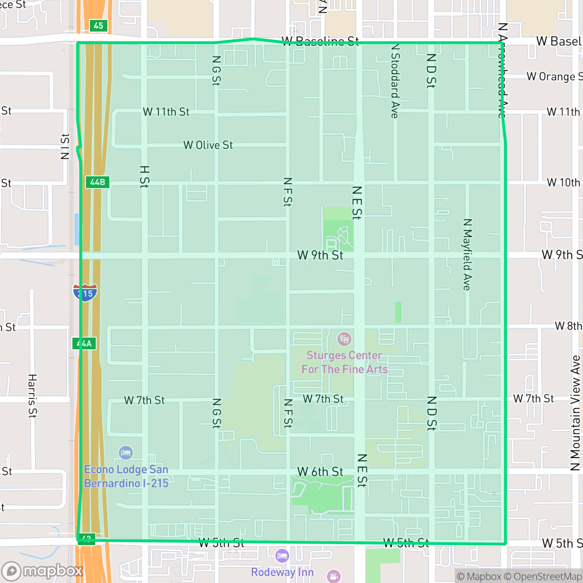 Map showing the location of Feldheym, San Bernardino, CA