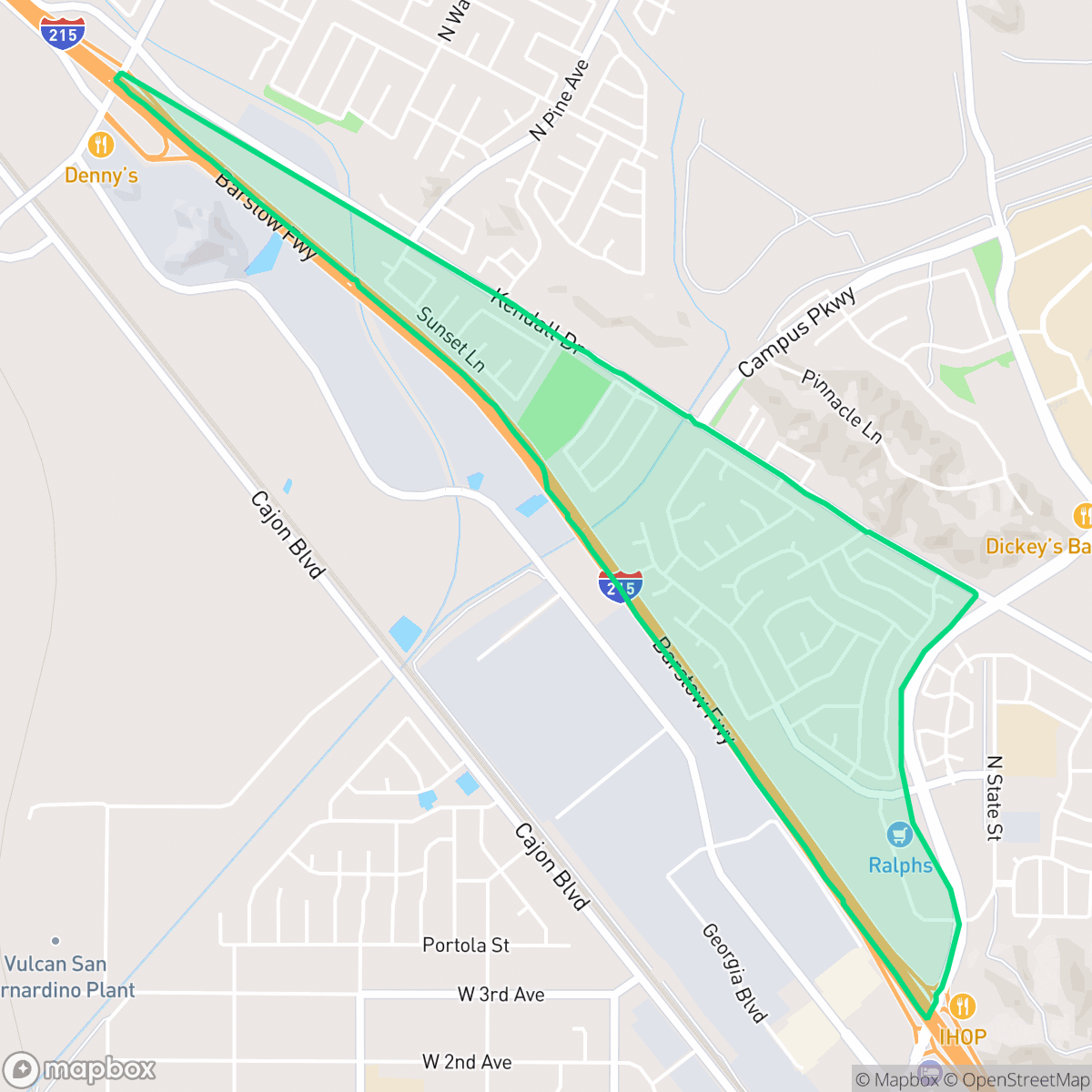 Map showing the location of Kendall, San Bernardino, CA