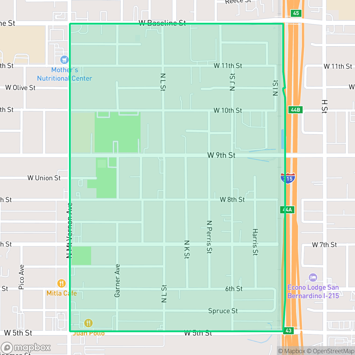 Map showing the location of La Plaza, San Bernardino, CA