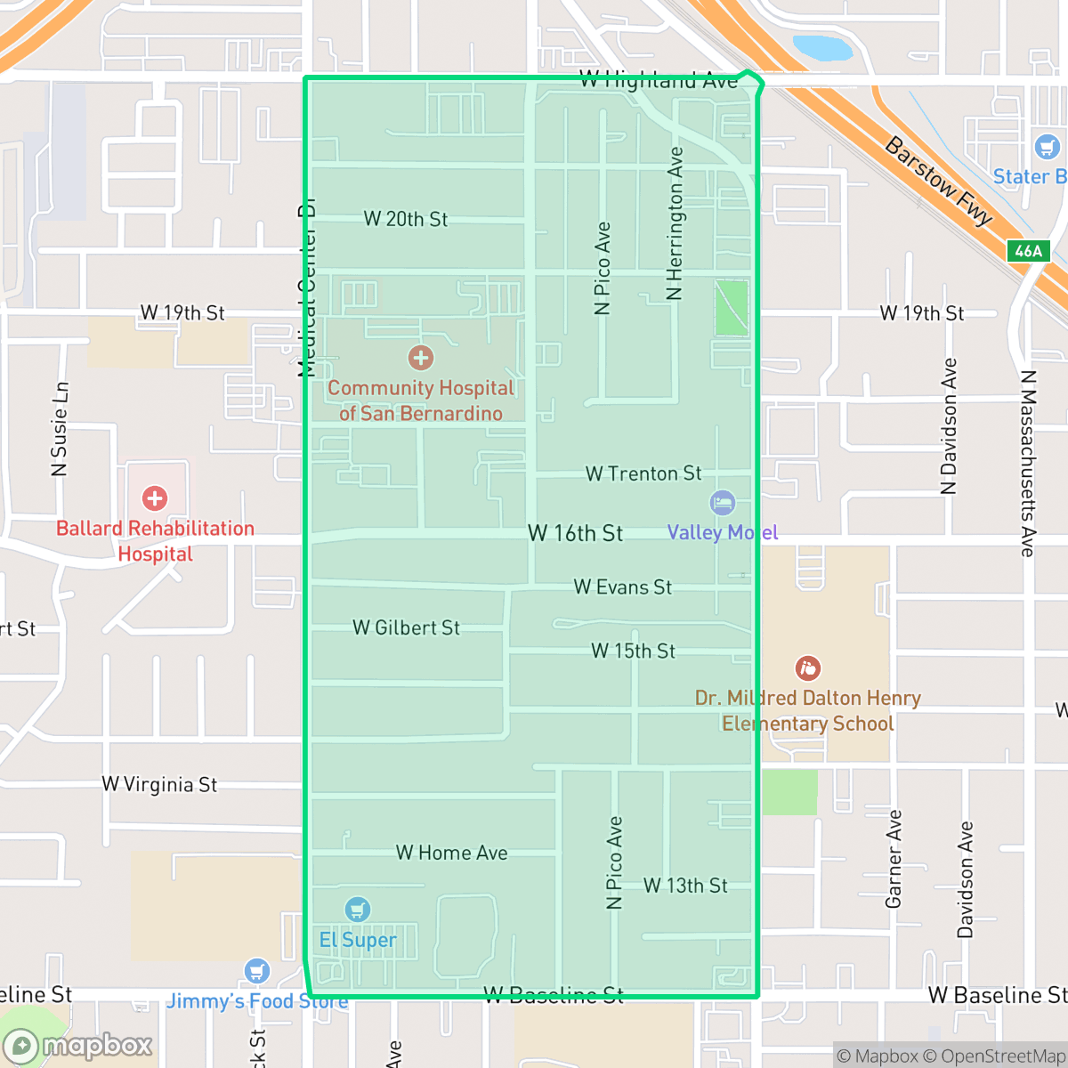 Map showing the location of Mount Vernon, San Bernardino, CA
