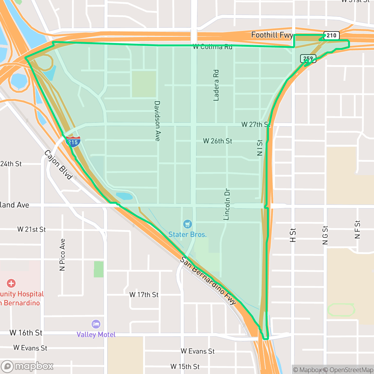 Map showing the location of Muscupiabe, San Bernardino, CA