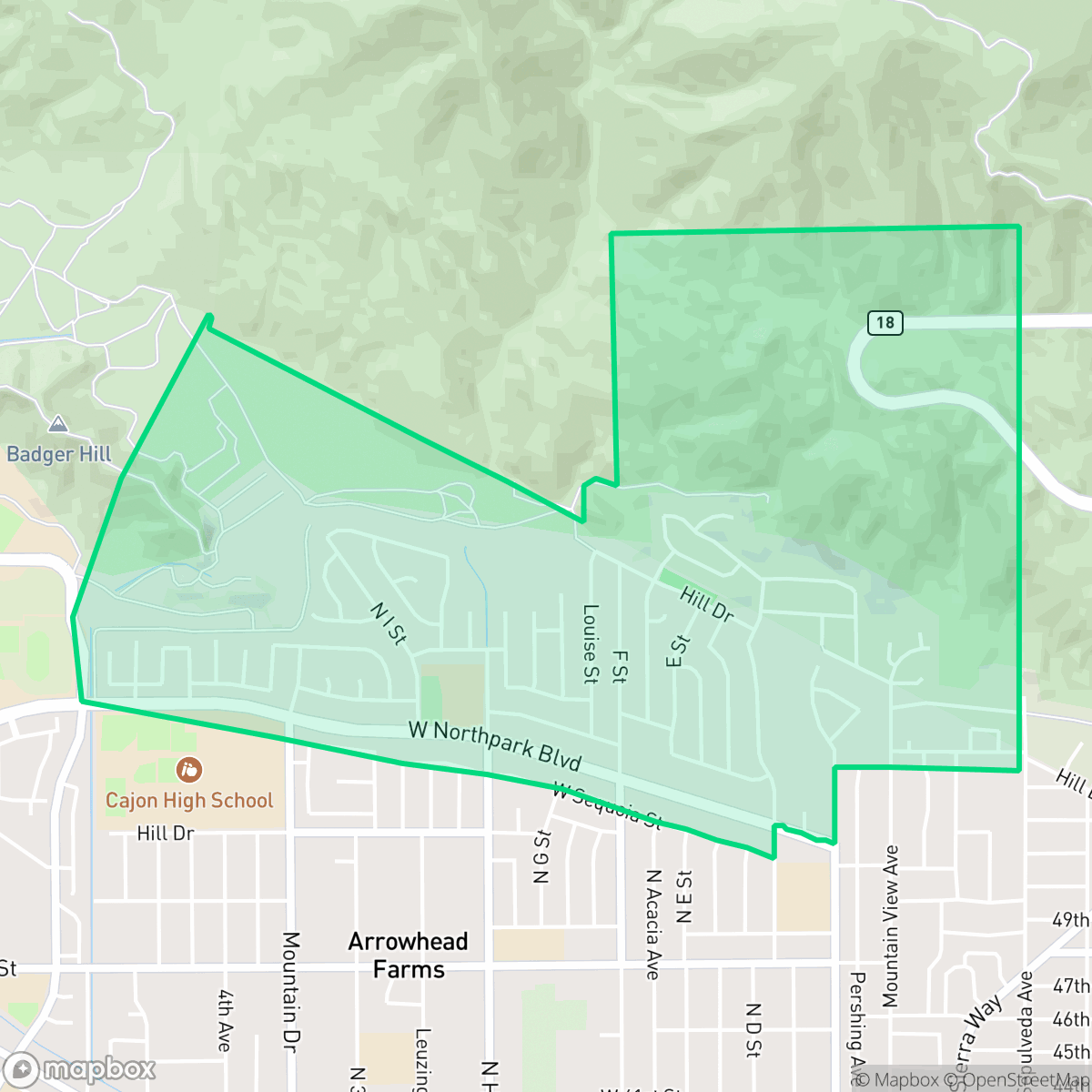 Map showing the location of North Park, San Bernardino, CA