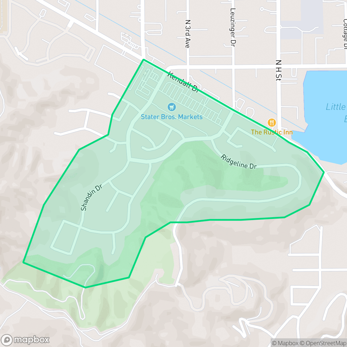 Map showing the location of Ridgeline, San Bernardino, CA