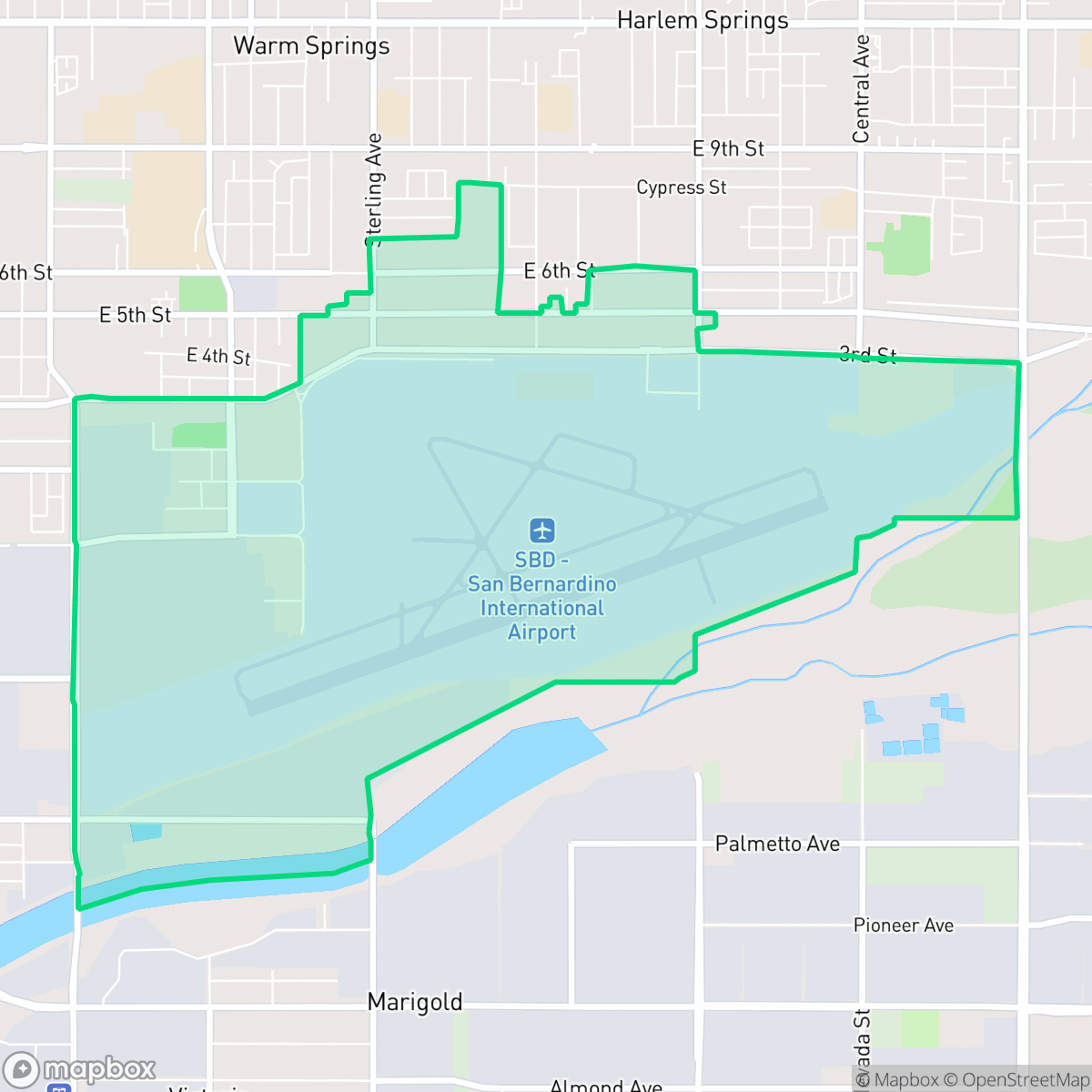 Map showing the location of San Bernardino International Airport, San Bernardino, CA