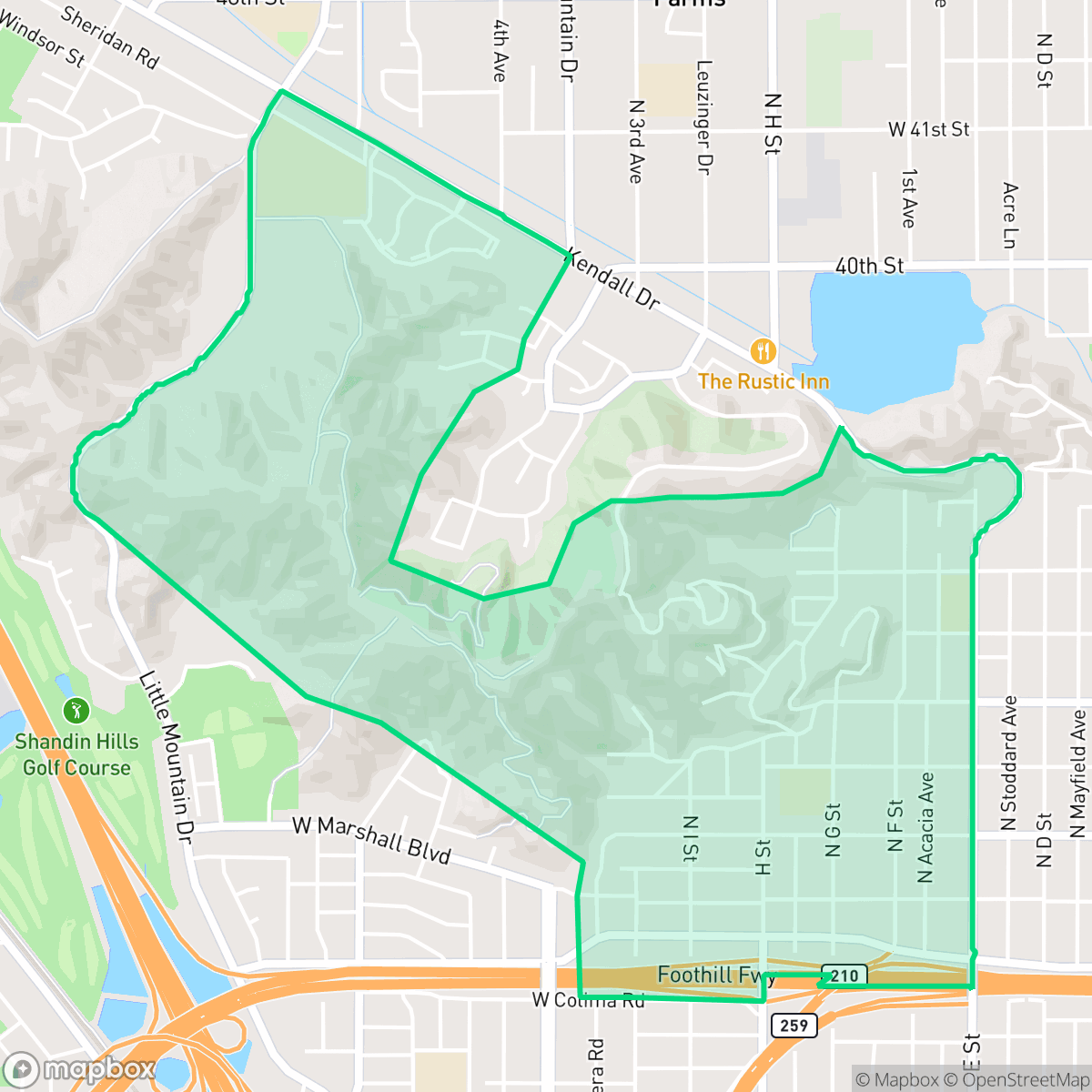 Map showing the location of Shandin Hills, San Bernardino, CA