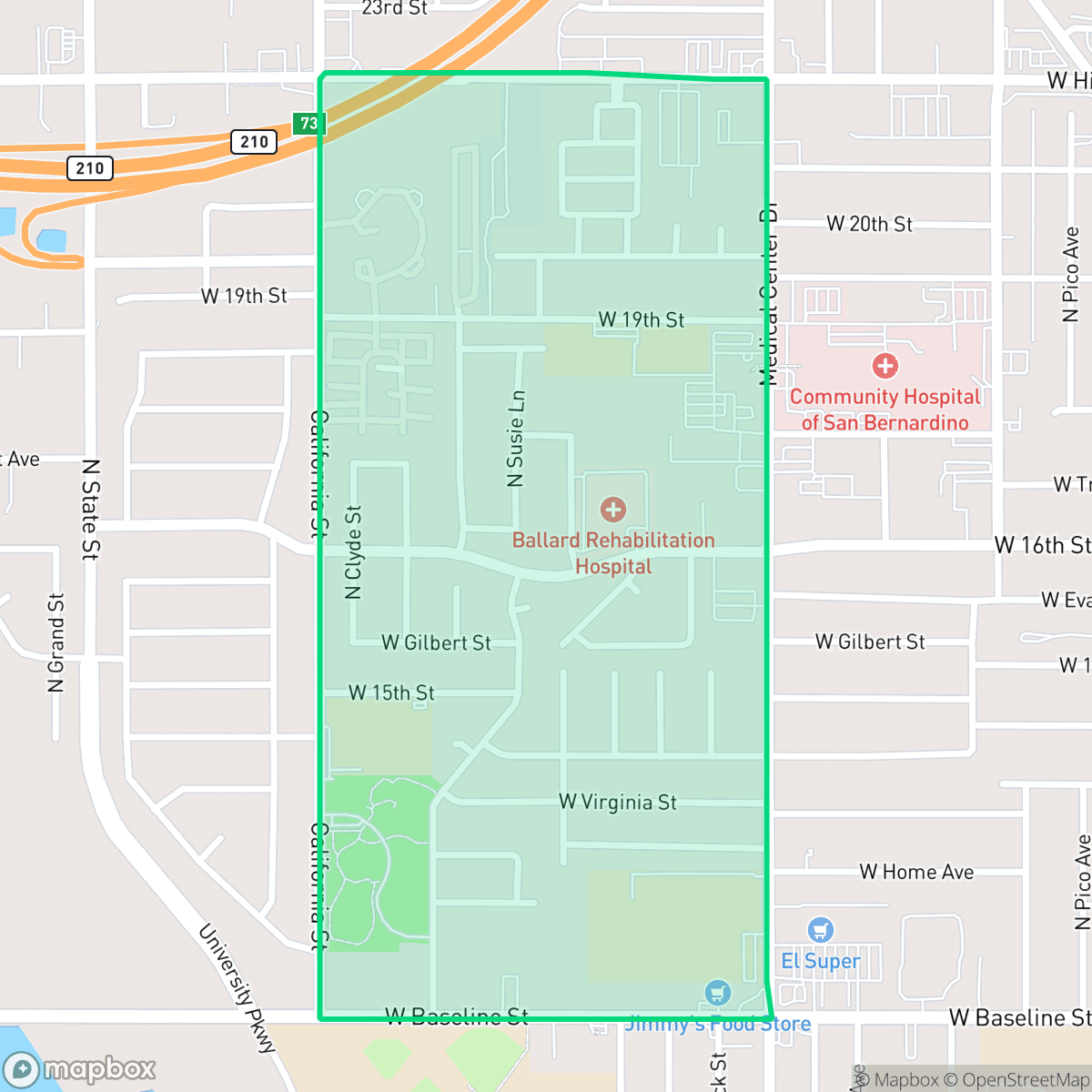 Map showing the location of Shirrells, San Bernardino, CA