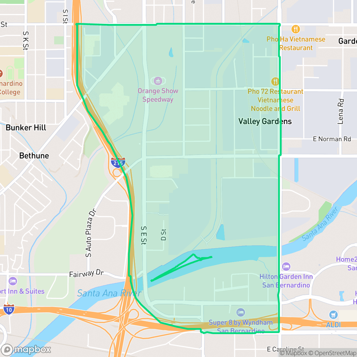 Map showing the location of Show Place, San Bernardino, CA