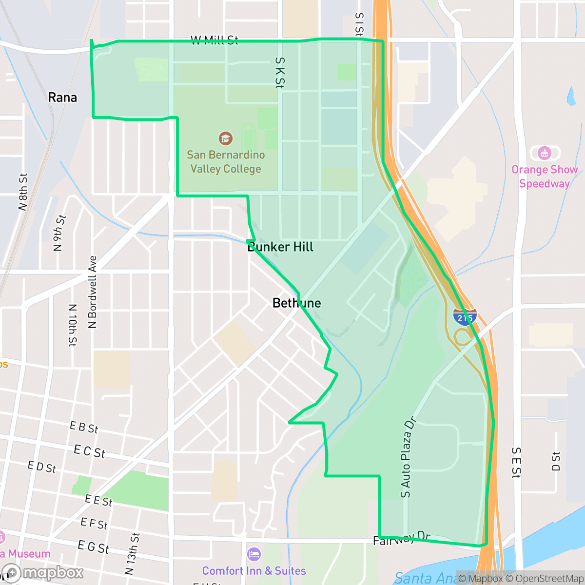 Map showing the location of Valley College, San Bernardino, CA