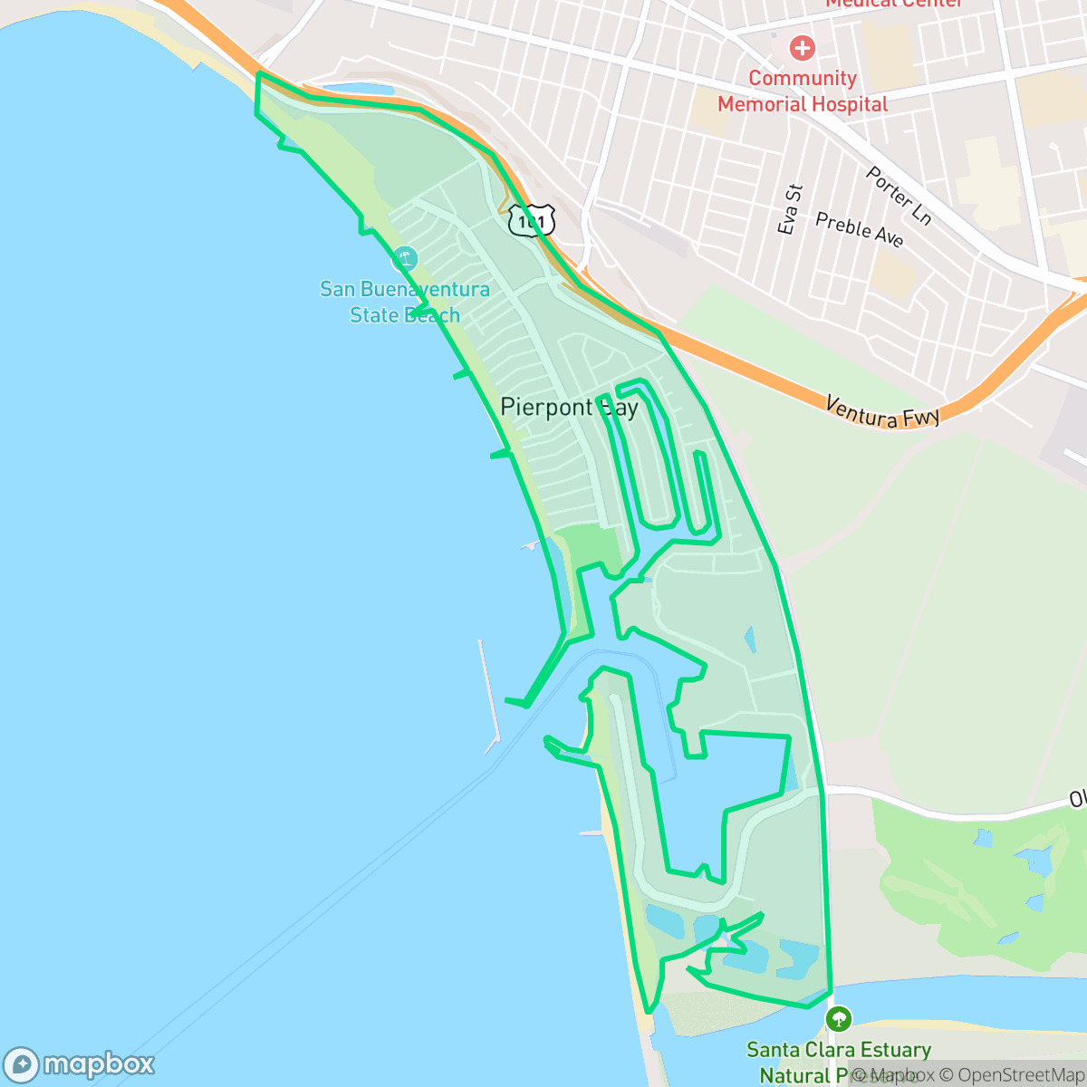 Map showing the location of Marina, San Buenaventura (Ventura), CA