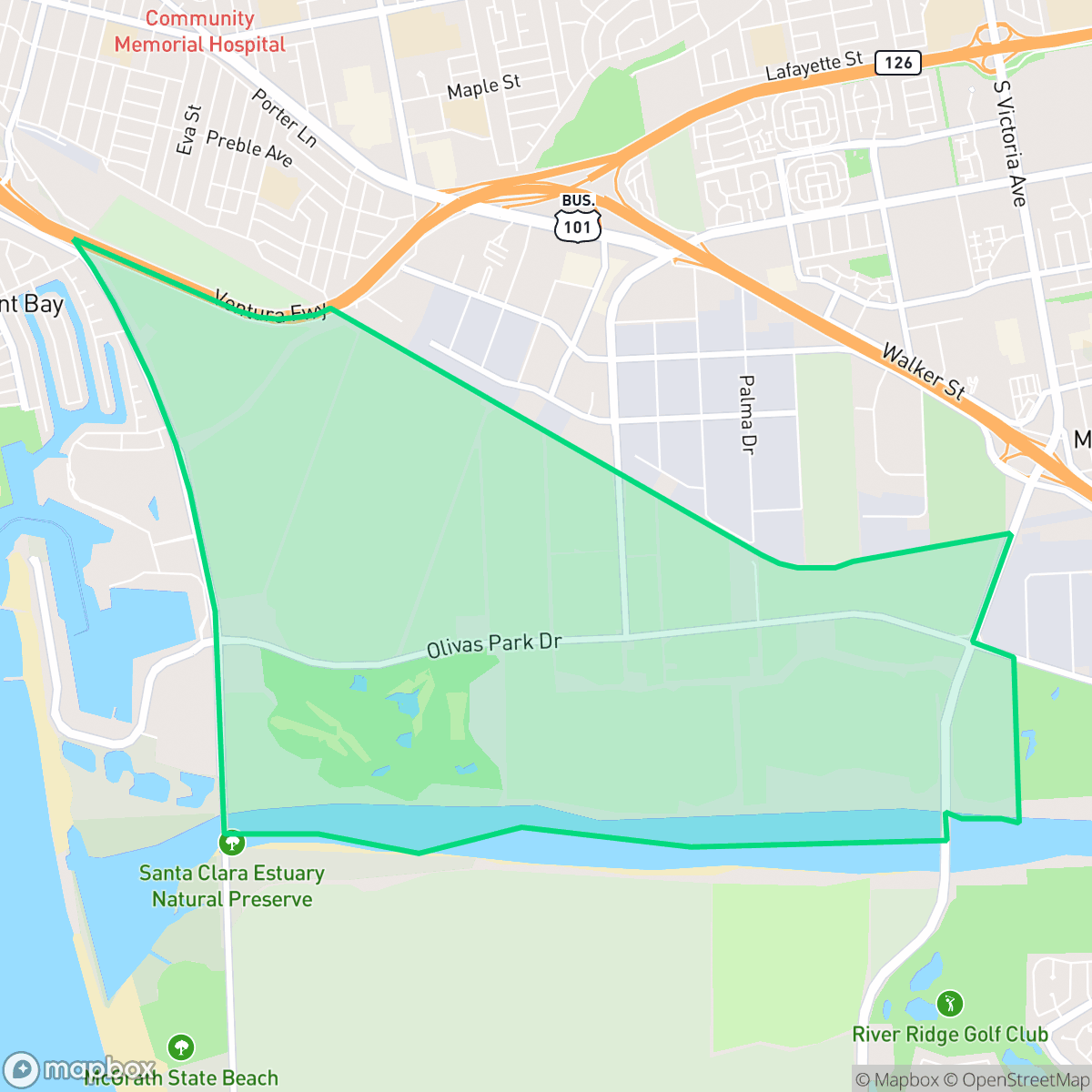 Map showing the location of Olivas, San Buenaventura (Ventura), CA