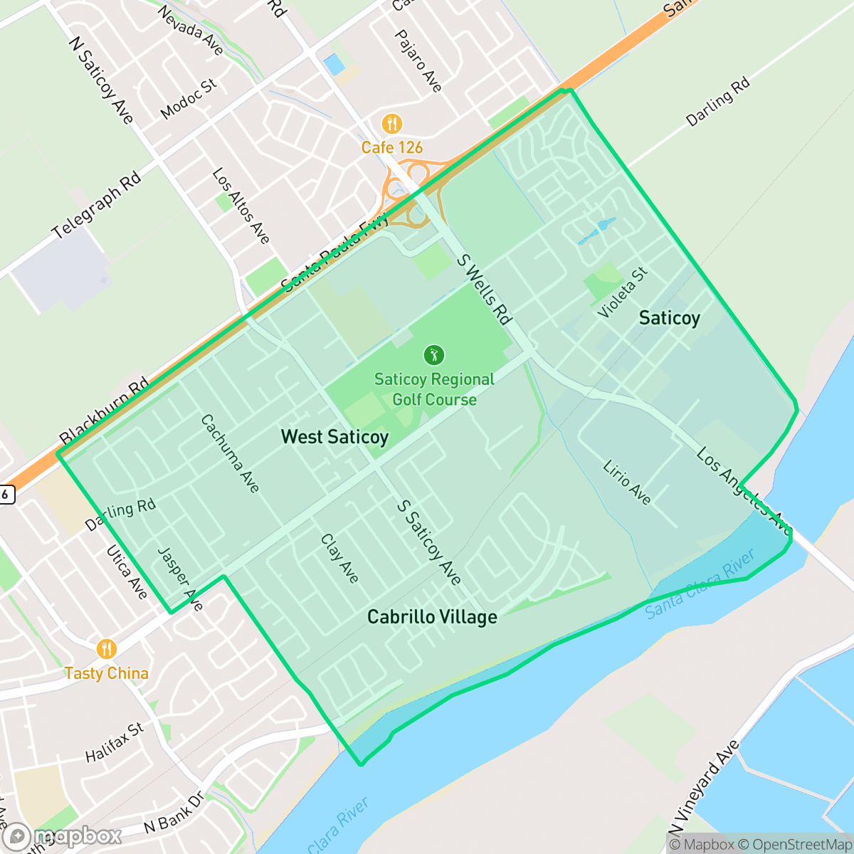 Map showing the location of Saticoy, San Buenaventura (Ventura), CA