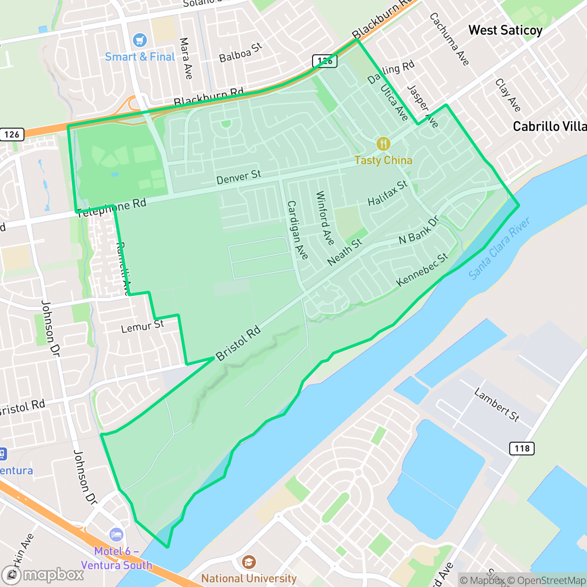 Map showing the location of Serra, San Buenaventura (Ventura), CA