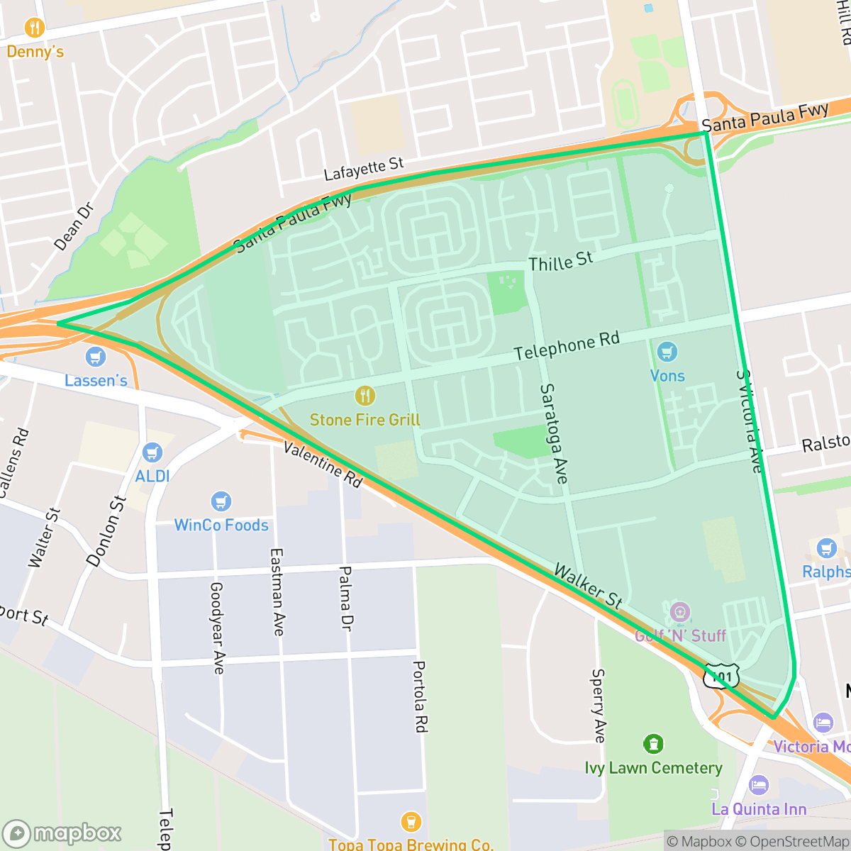 Map showing the location of Thille, San Buenaventura (Ventura), CA