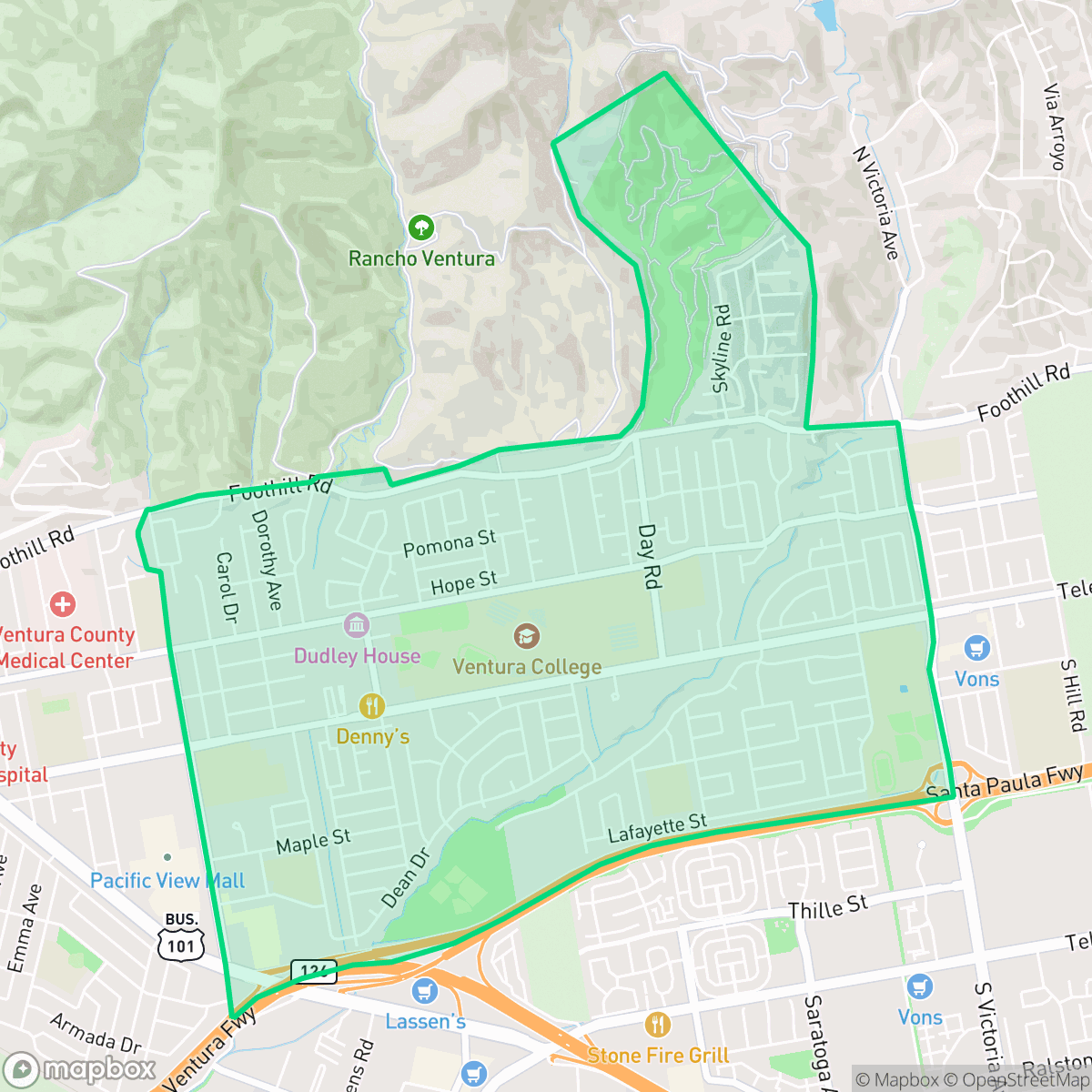 Map showing the location of Ventura College, San Buenaventura (Ventura), CA