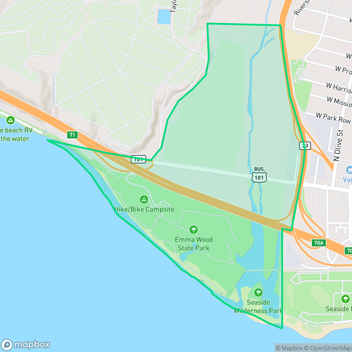 Map showing the location of Ventura River, San Buenaventura (Ventura), CA