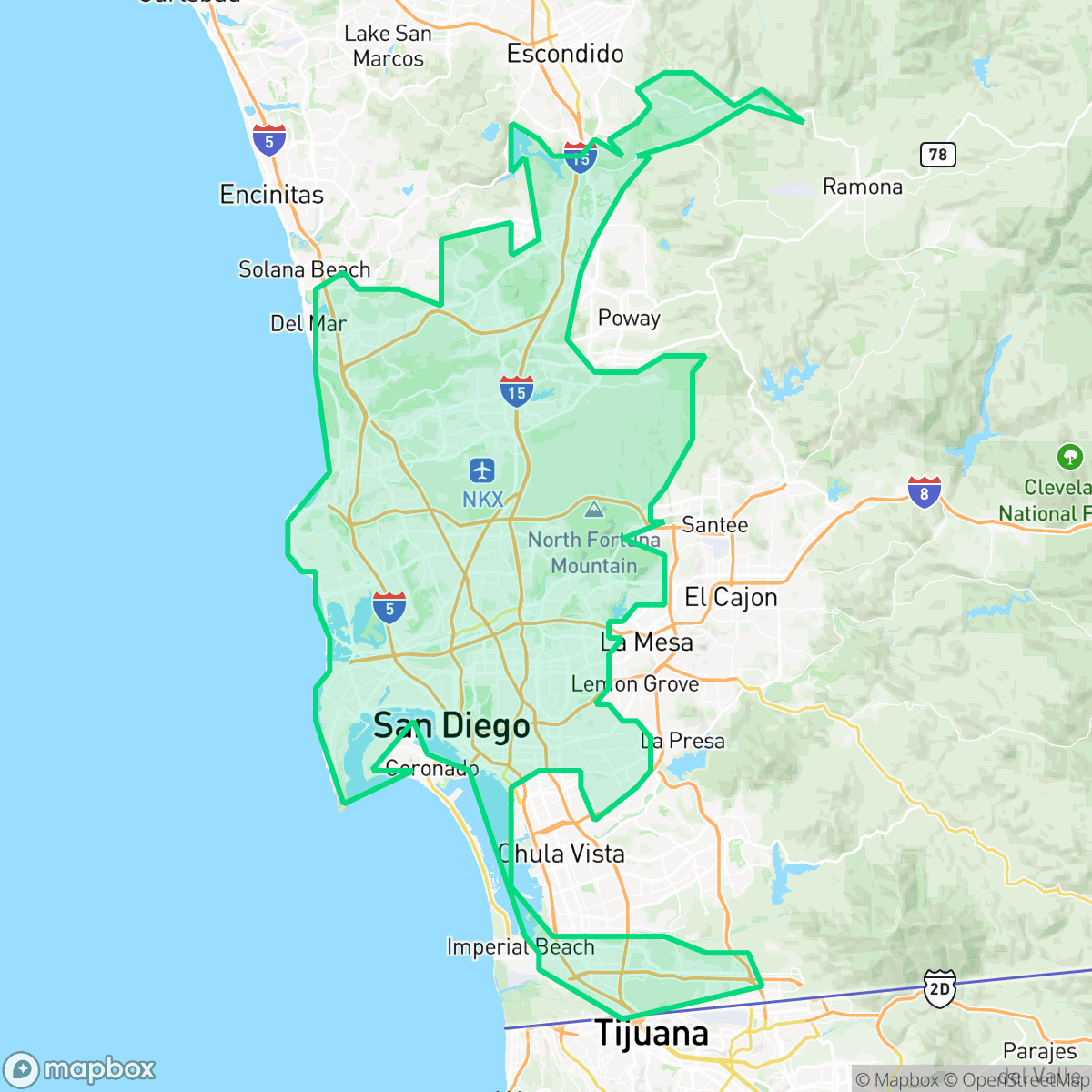 Map showing the location of San Diego, CA — coverage area