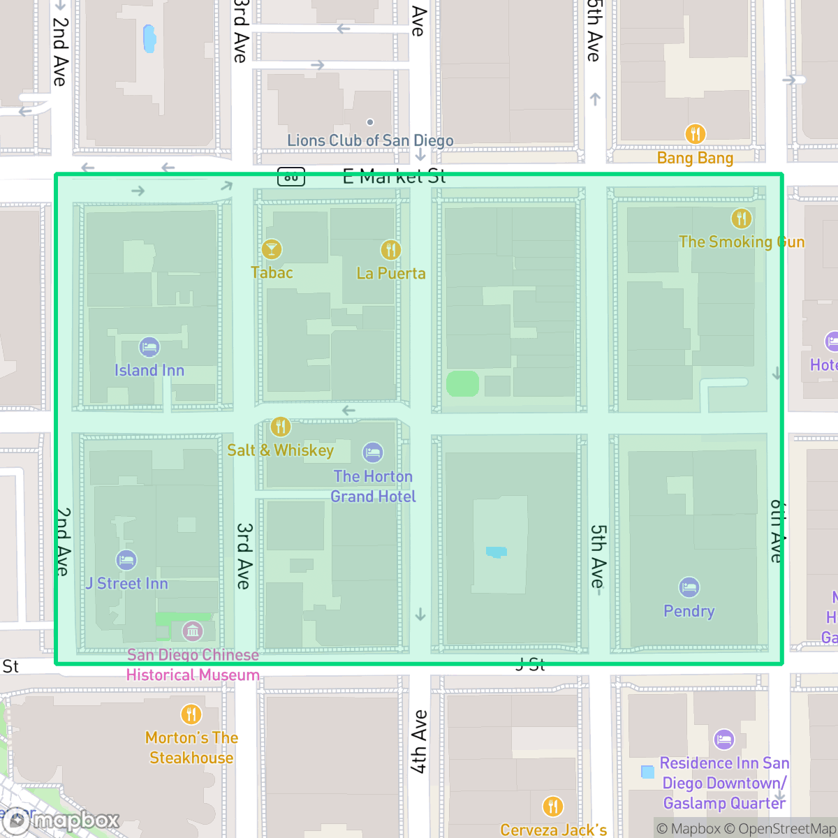 Map showing the location of Asian Pacific Thematic Historic District, San Diego, CA