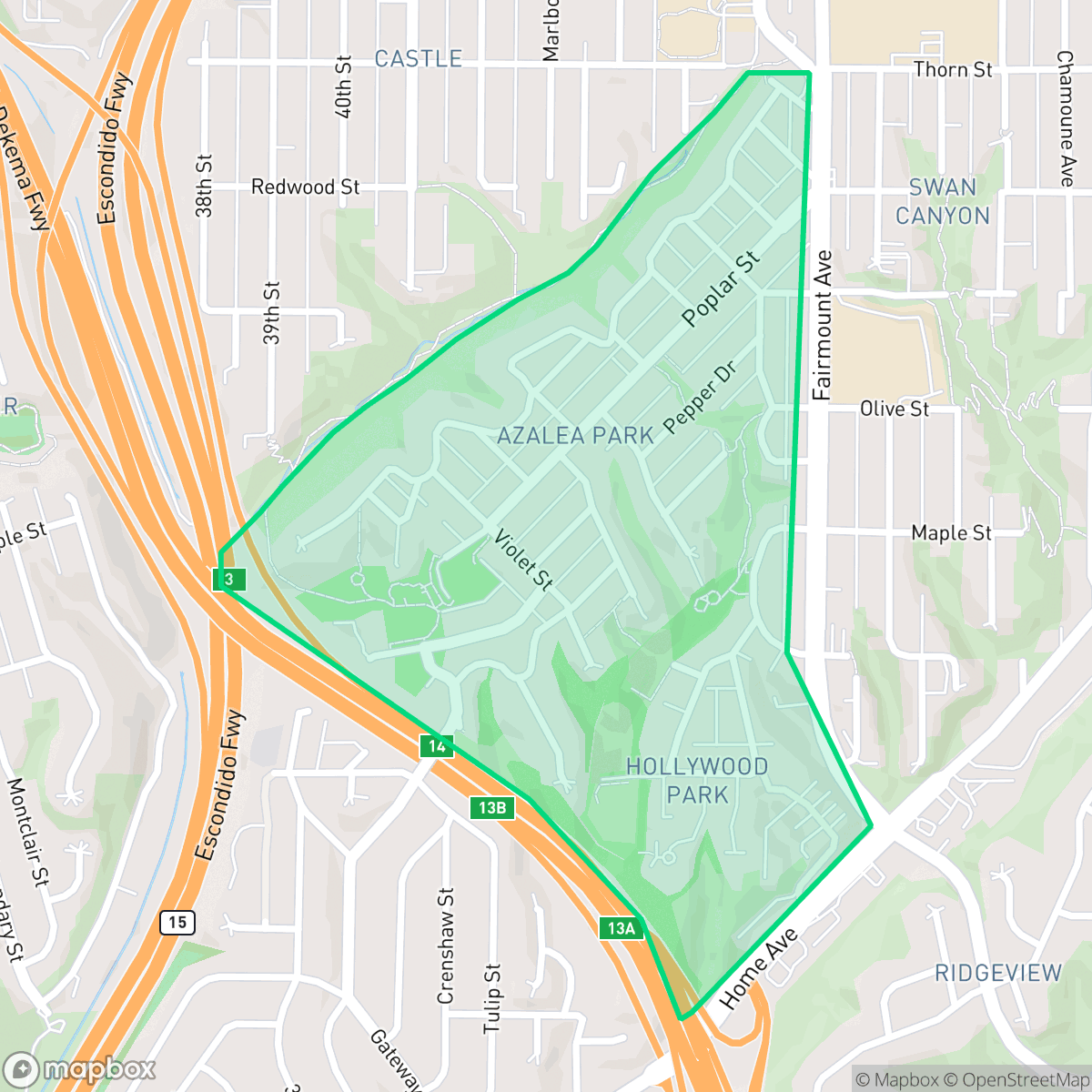 Map showing the location of Azalea-Hollywood Park, San Diego, CA