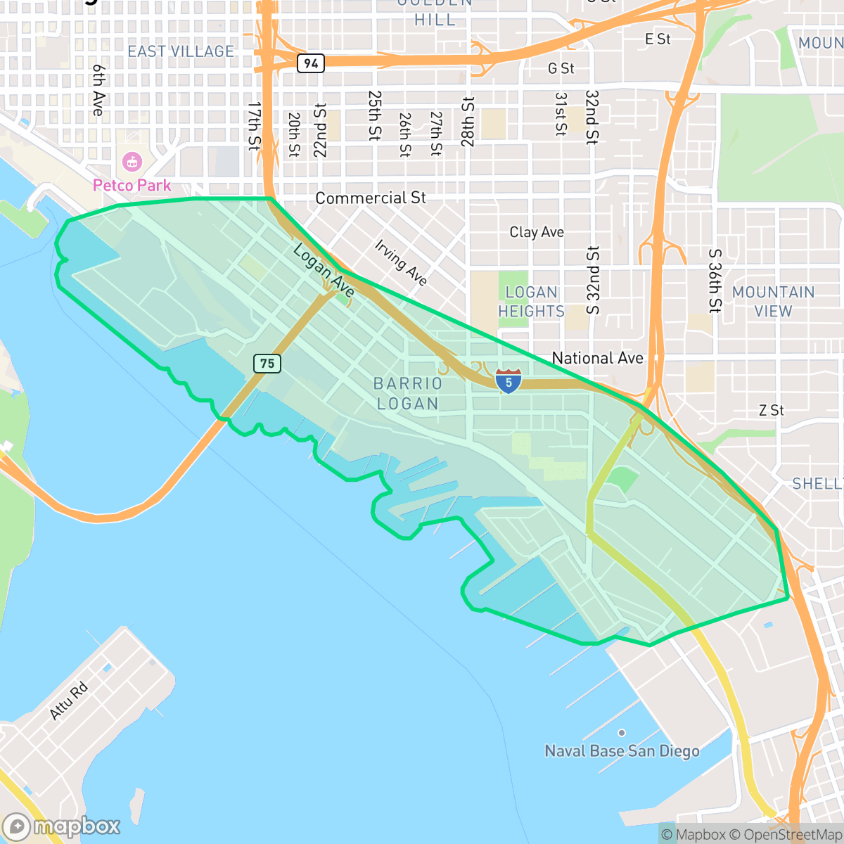 Map showing the location of Barrio Logan, San Diego, CA
