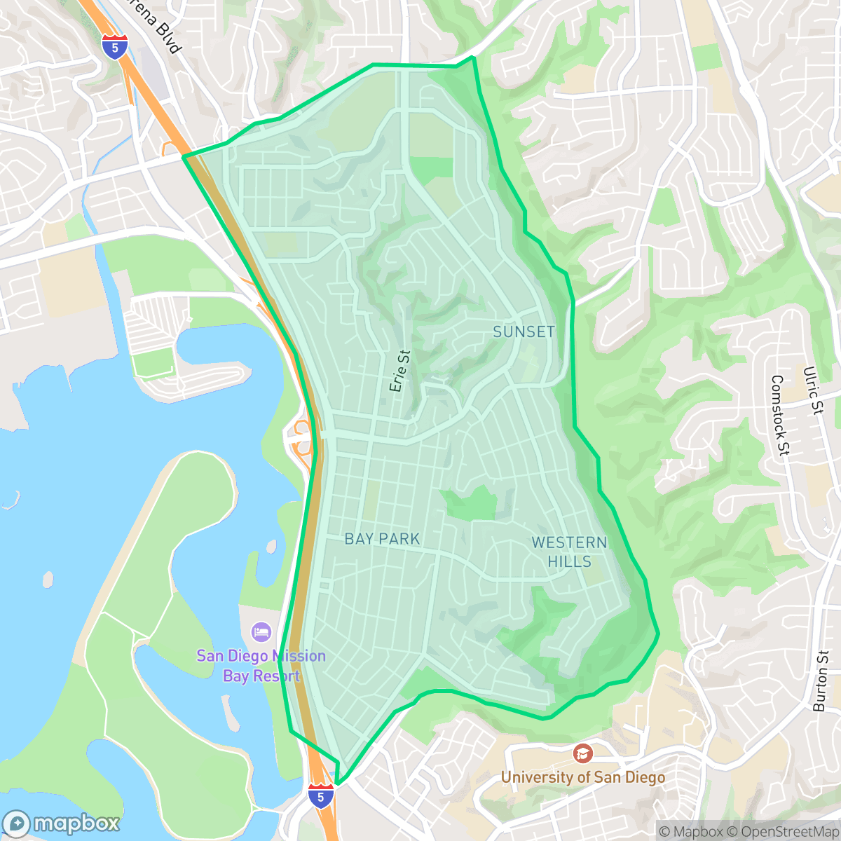 Map showing the location of Bay Park, San Diego, CA
