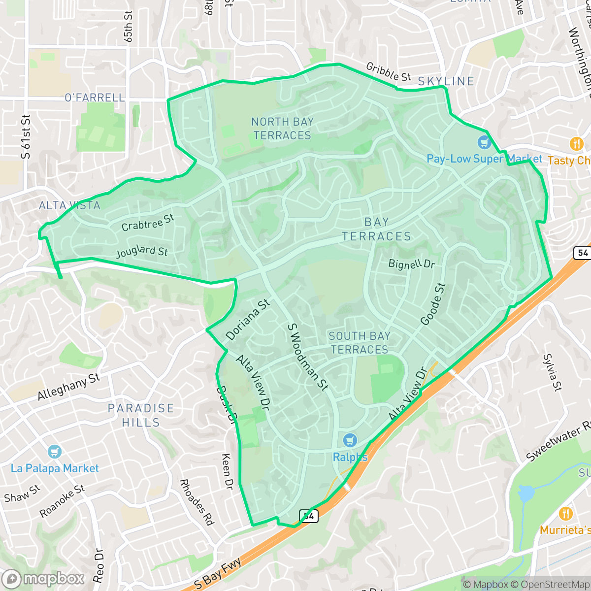 Map showing the location of Bay Terraces, San Diego, CA