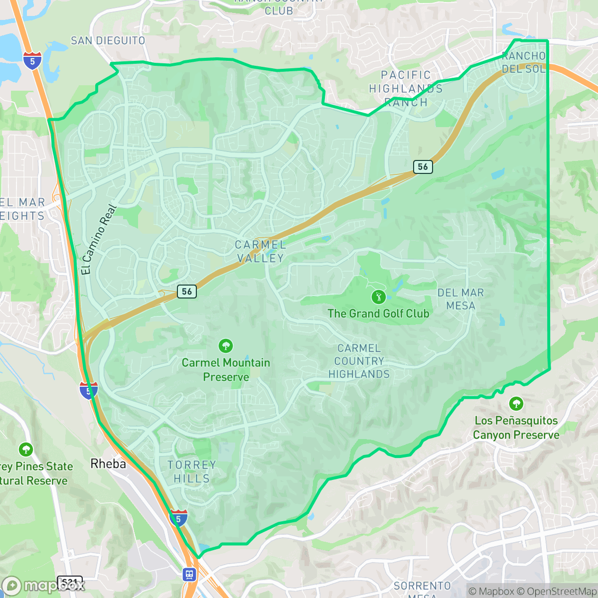 Map showing the location of Carmel Valley, San Diego, CA