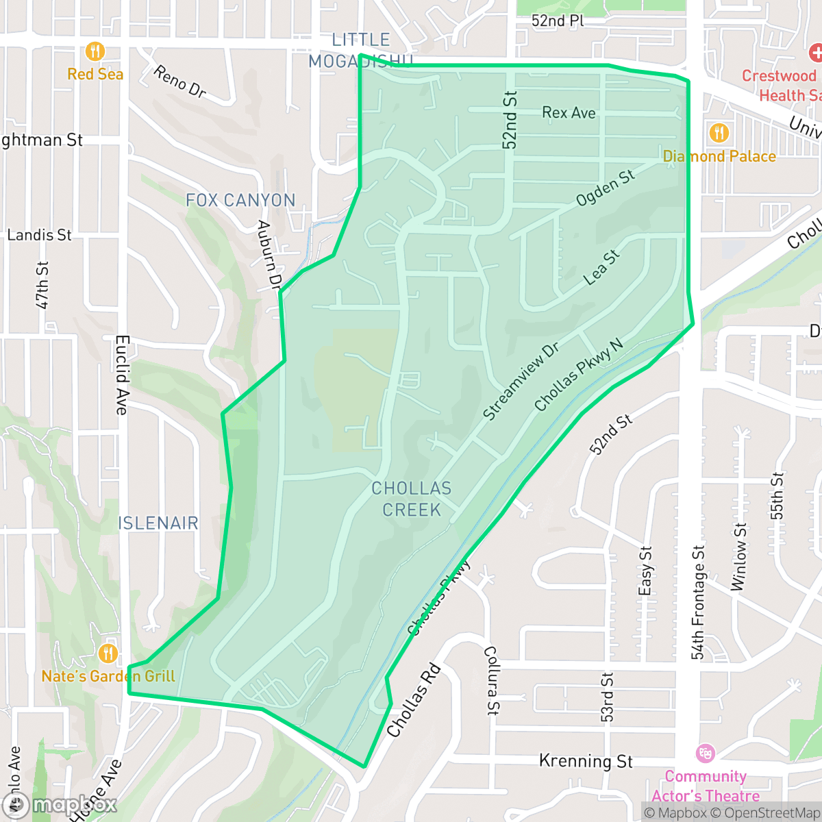 Map showing the location of Chollas Creek, San Diego, CA