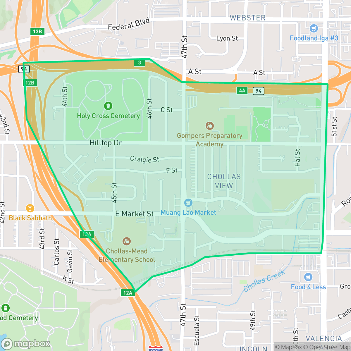 Map showing the location of Chollas View, San Diego, CA