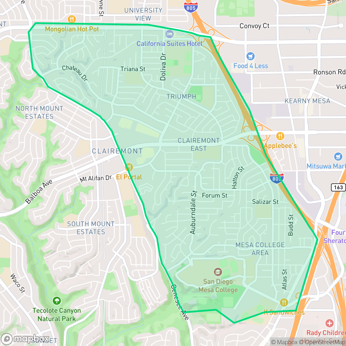 Map showing the location of Clairemont Mesa East, San Diego, CA