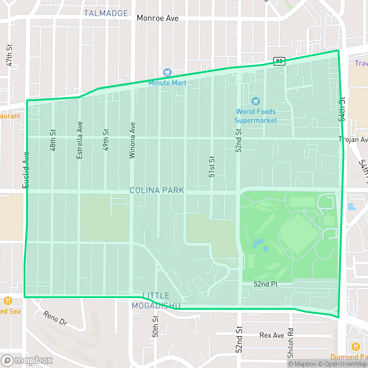 Map showing the location of Colina del Sol, San Diego, CA