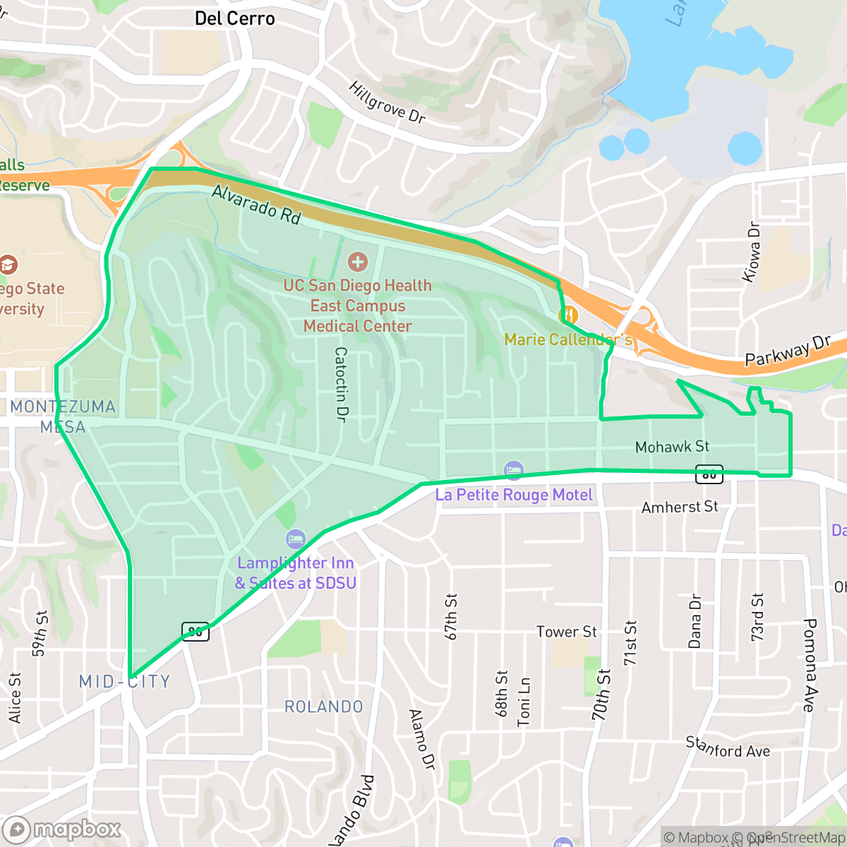 Map showing the location of College East, San Diego, CA