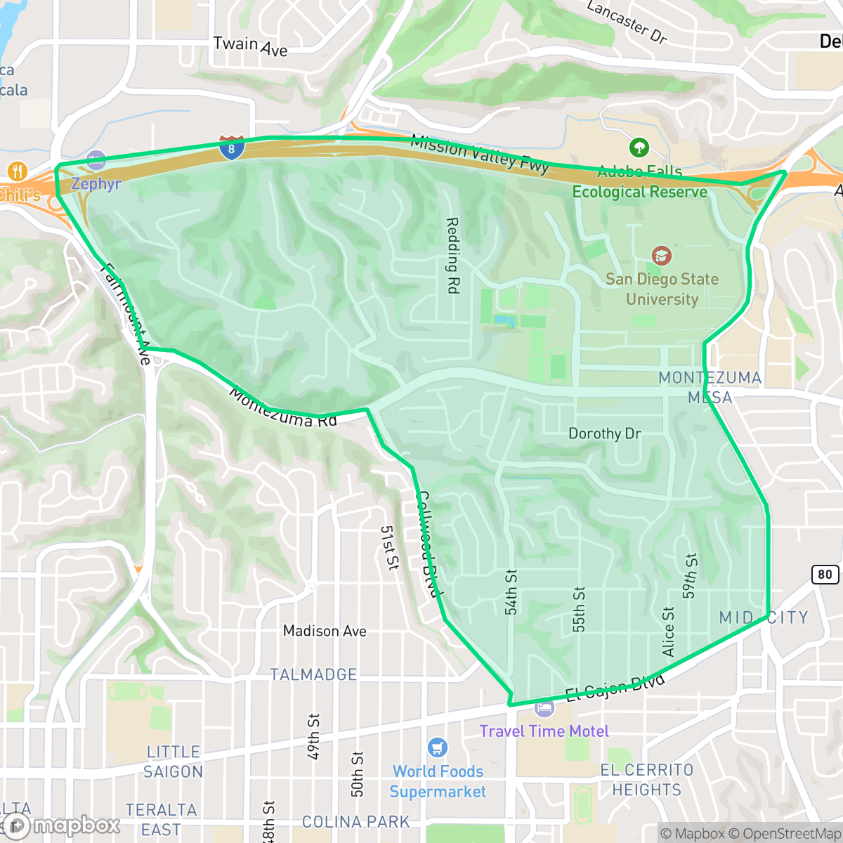 Map showing the location of College West, San Diego, CA