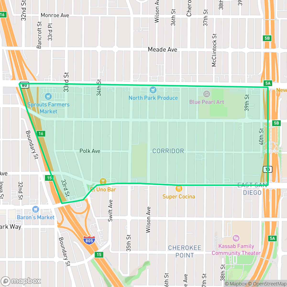 Map showing the location of Corridor, San Diego, CA